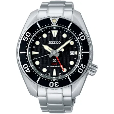 Pre-owned Seiko Prospex Sbpk003 Gmt Solar Diver Scuba 200m Automatic Watch Black Dial 45mm