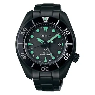 Pre-owned Seiko Prospex Sbpk007 The Black Series Limited Scuba Diver Gmt Solar Watch Men