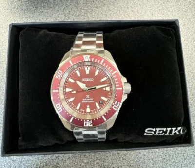 Pre-owned Seiko Prospex Sea Samurai Diver Red Dial Stainless Steel Watch Srpl11 Japan