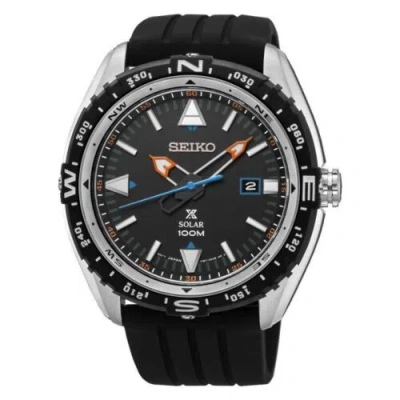 Pre-owned Seiko Prospex Sne423p1 Solar World Time Black Dial Black Rubber Strap