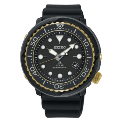 Pre-owned Seiko Prospex Sne498p1 Solar Tuna 200m Diver's Men Watch Gold Rubber Sne498