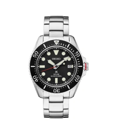 Pre-owned Seiko Prospex Solar Dive Sapphire Crystal Black Dial Men's Watch Sne589