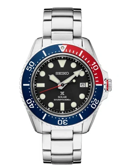 Pre-owned Seiko Prospex Solar Dive Sapphire Crystal Black Dial Pepsi Men's Watch Sne591