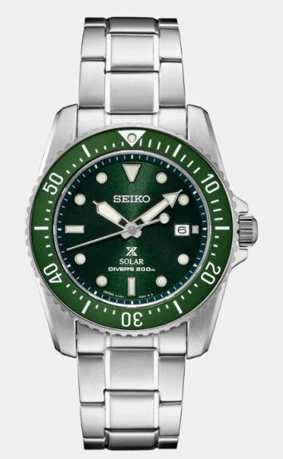 Pre-owned Seiko Prospex Solar Diver's Green Sunray Dial Stainless Steel Men Watch Sne583p1