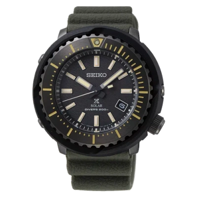 Pre-owned Seiko Prospex Solar Men's Black Dial Diver's 200m Green Strap Sne543p1 Us4