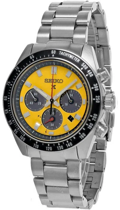 Pre-owned Seiko Prospex Speedtimer Chrono 41.4mm Yellow Dial Men's Watch Ssc929