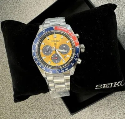 Pre-owned Seiko Prospex Speedtimer Pogue Solar Steel Bracelet Gold Dial Watch Ssc947