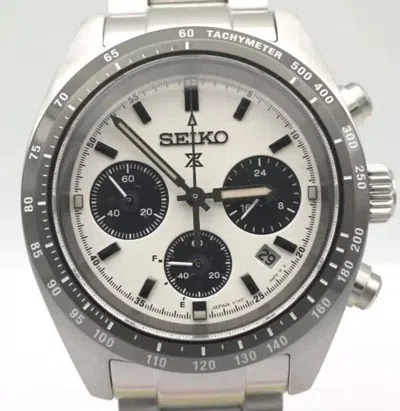 Pre-owned Seiko Prospex Speedtimer Sbdl085 White Solar Chronograph Men's Watch W/ Box