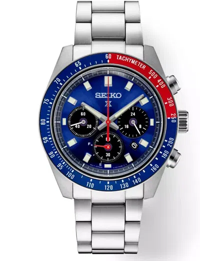 Pre-owned Seiko Prospex Speedtimer Solar Chronograph 41.4 Mm Blue Dial Men's Watch Ssc913