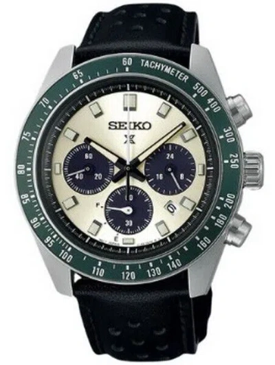 Pre-owned Seiko Prospex Speedtimer Solar Chronograph Cream Dial Men's Watch Ssc943p1