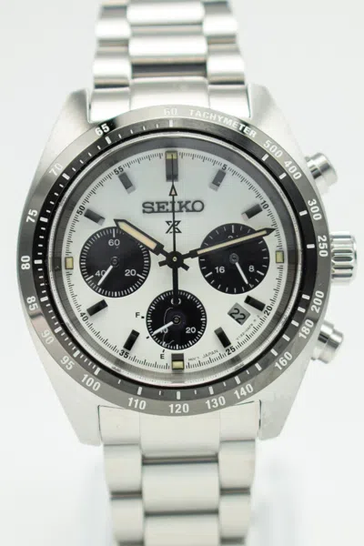 Pre-owned Seiko Prospex Speedtimer Solarchronograph White Sand-blasted Dial Watch Ssc813p1