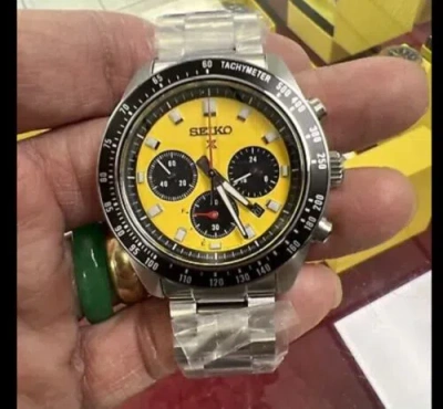 Pre-owned Seiko Prospex Speedtimer Yellow Dial Stainless Bracelet Watch Ssc929 Bns