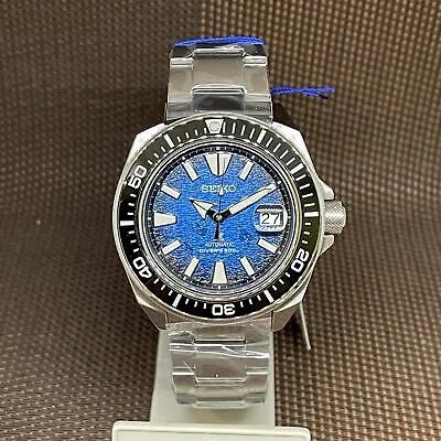 Pre-owned Seiko Prospex Srpe33k1 Special Edition "save The Ocean" King Samurai Blue Watch