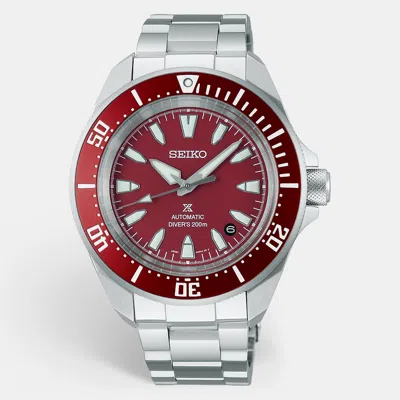 Pre-owned Seiko Prospex Srpl11k1 Red Dial Stainless Steel Men's Wristwatch 41.7 Mm