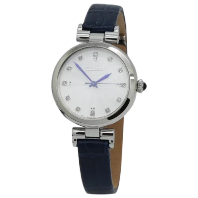 Pre-owned Seiko Quartz Diamond Blue Leather Strap Ladies Watch Srz545p1