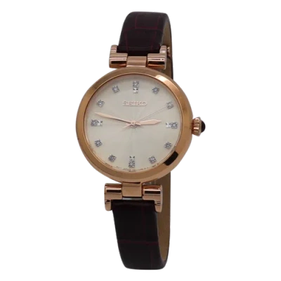 Pre-owned Seiko Quartz Diamond Red Brown Leather Strap Ladies Watch Srz548p1