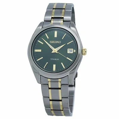 Pre-owned Seiko Quartz Green Dial Two-tone Titanium Bracelet Men's Watch Sur377