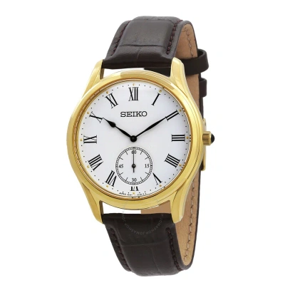 Seiko Quartz White Dial Men's Leather Watch Srk050p1 In Black / Brown / Gold Tone / White