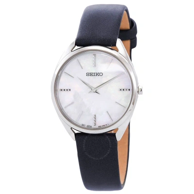 Seiko Quartz White Mother Of Pearl Dial Ladies Watch Swr079p1 In Blue