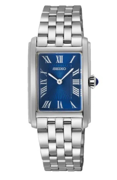 Pre-owned Seiko Rectangular Blue Dial Stainless Steel Quartz Women's Watch Swr085p1