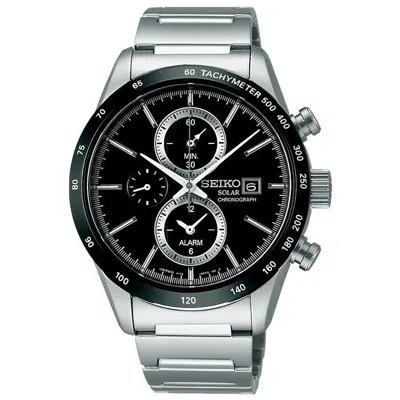 Pre-owned Seiko Sbpy119  Spirit Men's Watch Chronograph Solar Authentic Black Silver