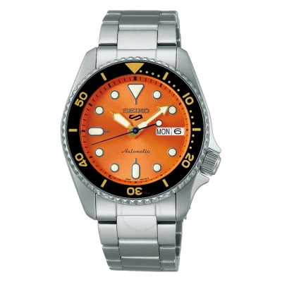 Seiko 5 Automatic Orange Dial Unisex Watch Srpk35 In Black / Gold Tone / Orange