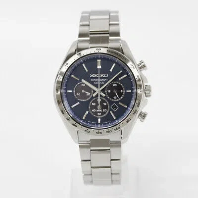 Pre-owned Seiko Selection Sbpy163 Analog Solar Powered Sapphire Crystal Navy Silver