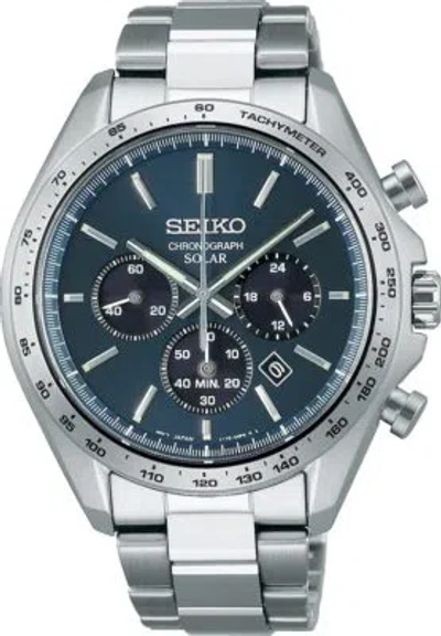 Pre-owned Seiko Selection Sbpy163 Panda Blue Dial Solar Analog Chronograph Men Watch
