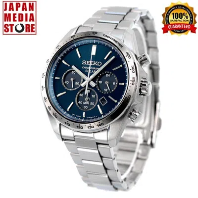 Pre-owned Seiko Selection Sbpy163 Panda Blue Dial Solar Analog Chronograph Men Watch