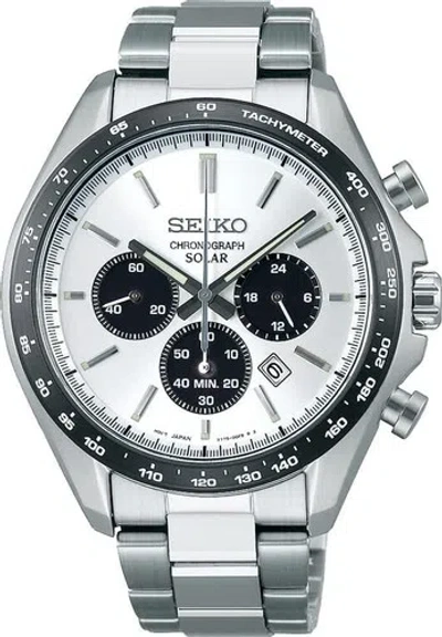 Pre-owned Seiko Selection Sbpy165 Chronograph Solar Analog Panda White Dial Watch Men