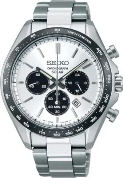 Pre-owned Seiko Selection Sbpy165 Solar Panda Chronograph Men's Watch White Black