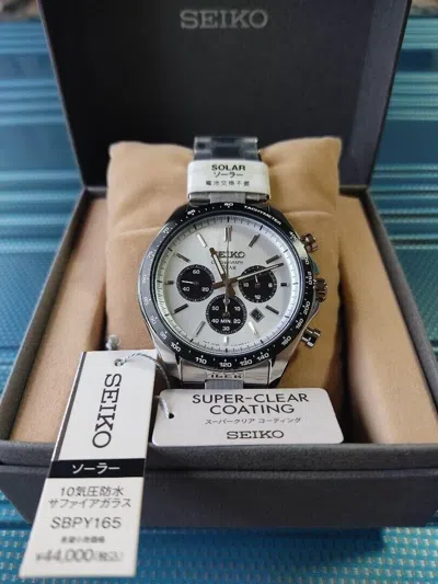 Pre-owned Seiko Selection Sbpy165 White Panda Solar Chronograph Watch