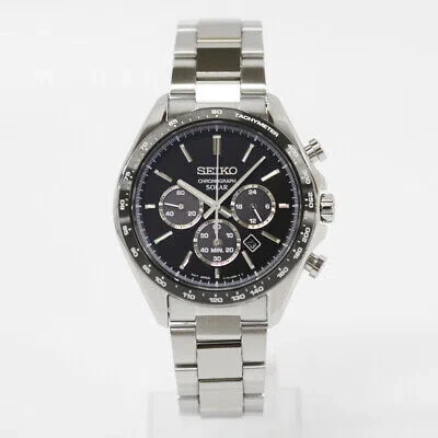 Pre-owned Seiko Selection Sbpy167 Analog Solar Powered Sapphire Crystal Black Silver