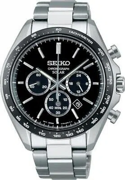 Pre-owned Seiko Selection Sbpy167 Panda Black Dial Solar Analog Chronograph Men Watch