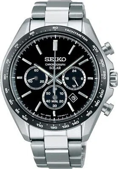 Pre-owned Seiko Selection Sbpy167 Panda Black Dial Solar Analog Chronograph Men Watch
