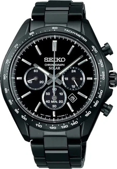 Pre-owned Seiko Selection Sbpy169 Chronograph Solar Analog Total Black Dial Watch Men