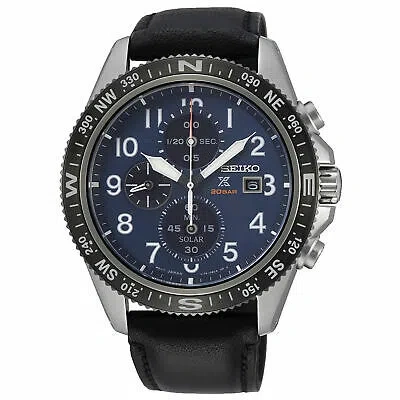 Pre-owned Seiko Prospex Solar Ssc737p1 Blue Dial Chronograph Leather Strap Watch Warranty
