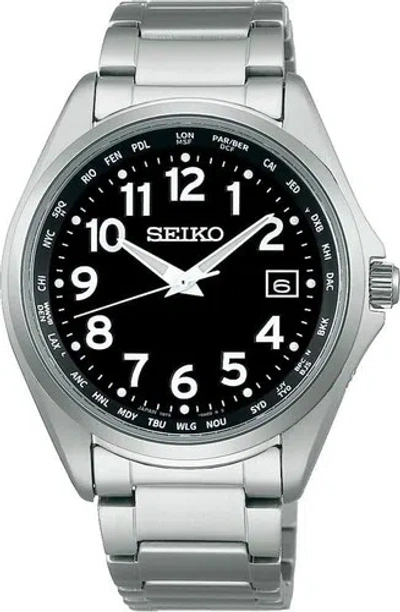Pre-owned Seiko Selection Sbtm329 Black Dial Titanium Solar Atomic Radio Men Watch In Box