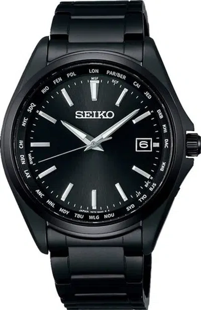 Pre-owned Seiko Selection Sbtm333 Titanium Solar Total Black Atomic Radio Watch Men Japan