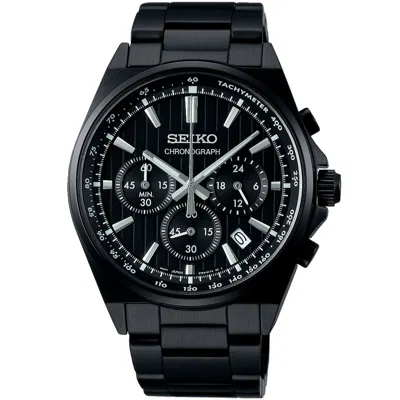 Pre-owned Seiko Selection Sbtr037 Chronograph Stainless Steel Quartz Watch All Black 41mm