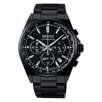 Pre-owned Seiko Selection Sbtr037 Chronograph Stainless Steel Quartz Watch All Black 41mm