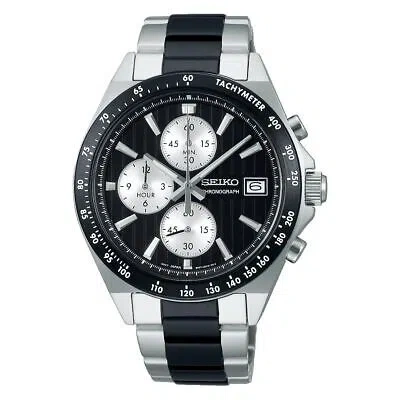 Pre-owned Seiko Selection Sbtr043 Men Watch Black Dial Chronograph Stainless Steel Quartz
