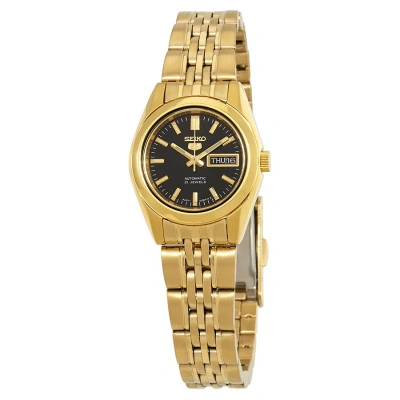 Seiko Series 5 Automatic Black Dial Ladies Watch Syma40 In Gold