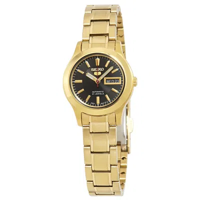 Seiko Series 5 Automatic Black Dial Ladies Watch Symd96 In Gold