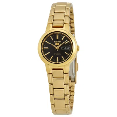 Seiko Series 5 Automatic Black Dial Ladies Watch Syme48 In Black / Gold Tone / Yellow