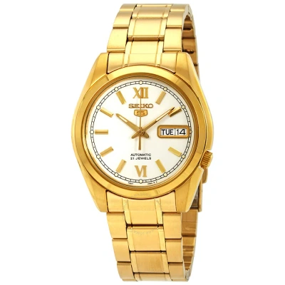 Seiko Series 5 Automatic Silver Dial Men's Watch Snkl58 In Gold Tone / Silver / Yellow