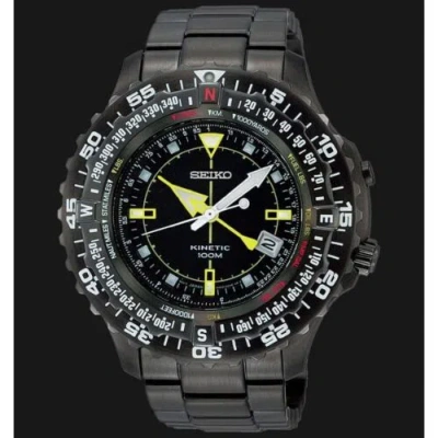 Pre-owned Seiko Ska425p2 Kinetic Full Black Flighmaster Pilot Full Black 100m Men Watch
