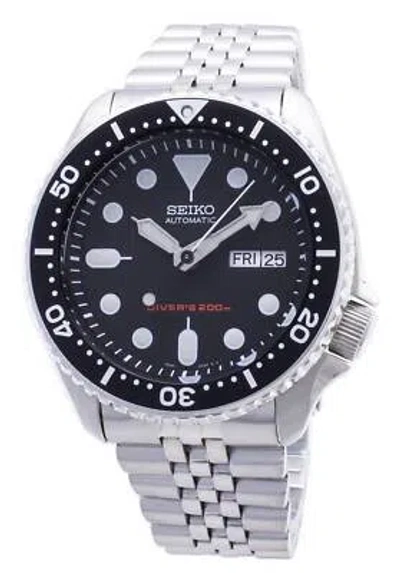 Pre-owned Seiko Skx007k2 Automatic Stainless Steel Black Dial Day/date Divers Mens Watch