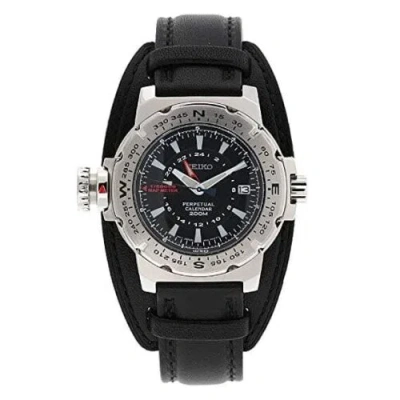 Pre-owned Seiko Slt109p2 Watch Perpetual Map Meter 200m Quartz 8f56 Steel Leather Compass