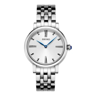 Seiko Small Blue Waterproof Quartz Watch In Silver